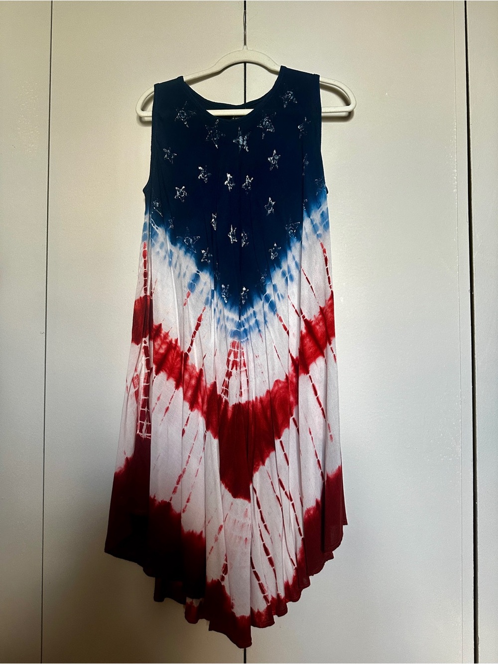 7 ISLANDS Sleeveless Tie-Dye Patriotic American Flag Dress Swimsuit Cover Up XL